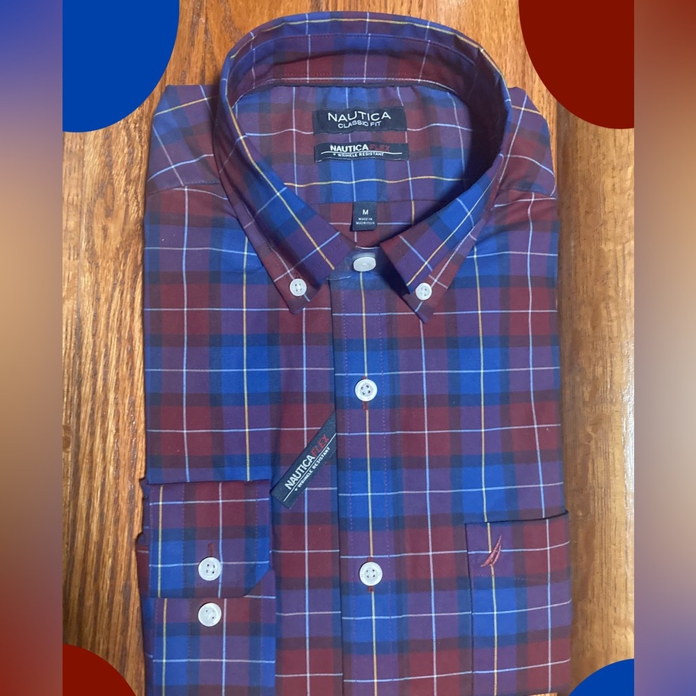 Nautica Red and Blue Casual Button Down Shirt *Classic Fit*
